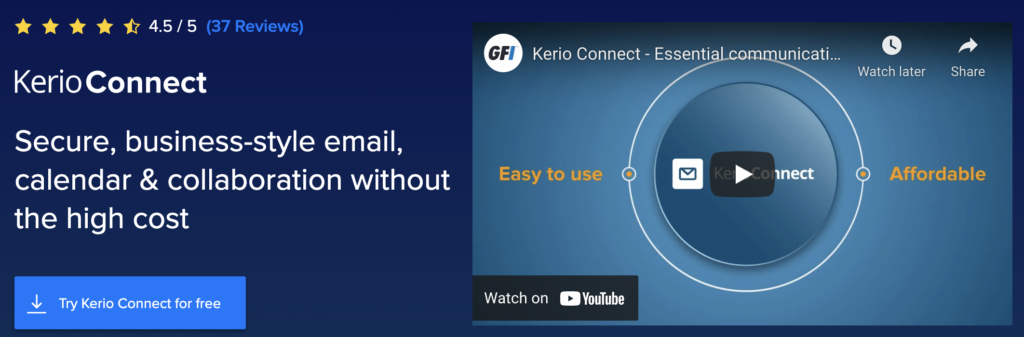 Главная страница Kerio Connect с возможностью воспользоваться бесплатным пробным периодом