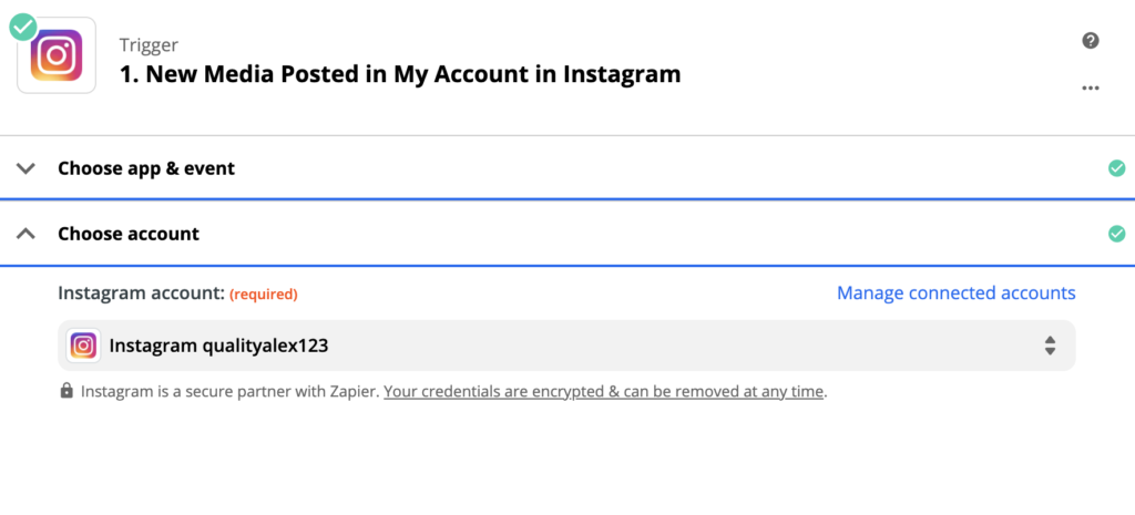 Настройка триггера Instagram в процессе интеграции